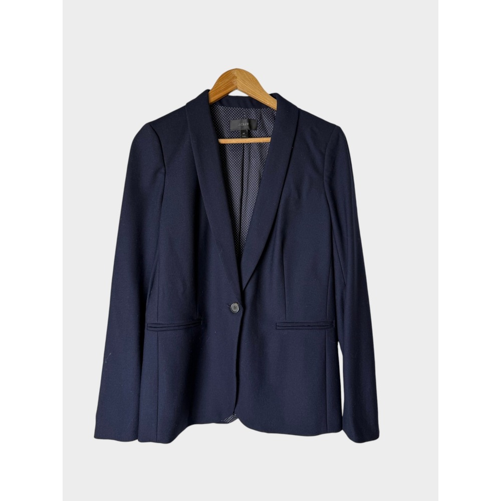 J.Crew Navy Blue Parke Blazer Wool Blend Polka Dot Lining Womens 8T
